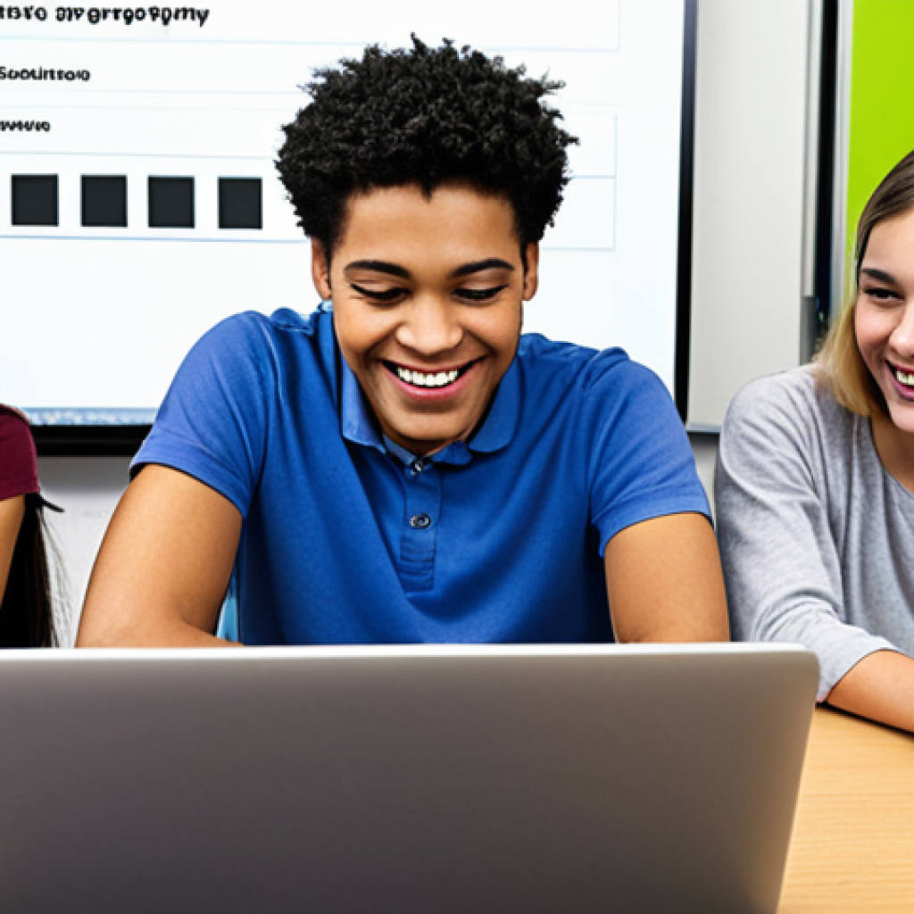 **

A diverse group of students collaboratively filling out a visually appealing, user-friendly online survey on laptops and tablets in a modern classroom. The survey should feature clear typography, progress bars, and a mix of multiple-choice and short answer questions about their learning experiences. Smiles and engaged expressions suggest a positive and comfortable atmosphere.

**