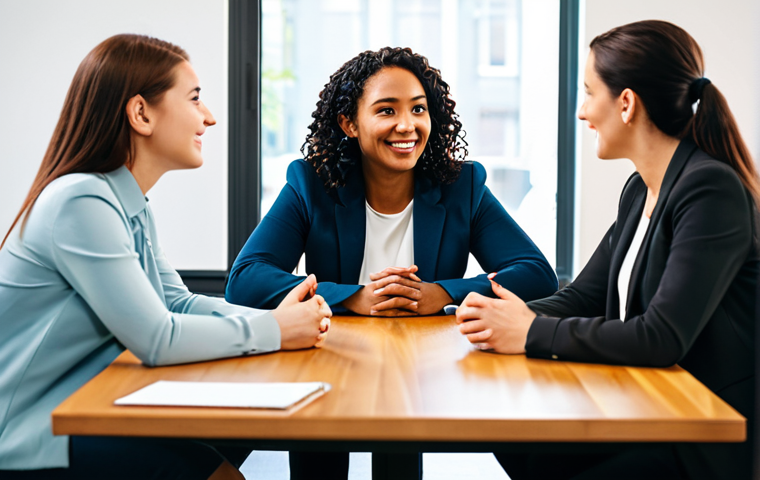 A diverse group of professional adults, including a warm and approachable female community manager, fully clothed in modest, contemporary business casual attire. They are gathered in a brightly lit, comfortable co-working space, seated around a large table, engaged in a collaborative discussion. Soft, natural lighting creates a welcoming atmosphere, conveying a sense of active listening and mutual support through their natural poses and respectful eye contact. Professional photography, high resolution, detailed, realistic, vivid colors, warm lighting, safe for work, appropriate content, fully clothed, professional, perfect anatomy, correct proportions, natural pose, well-formed hands, proper finger count, natural body proportions.