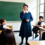 Interactive Classroom**

A bright and modern elementary school classroom filled with children engaged in a historical role-playing activity. The teacher, a friendly and approachable woman, is facilitating the discussion. The students are dressed in appropriate attire, fully clothed. The scene should convey a sense of excitement and active learning. safe for work, appropriate content, professional, modest, perfect anatomy, correct proportions, natural pose, well-formed hands, proper finger count, natural body proportions, high quality.

**